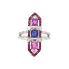 18K White Gold Diamond, Ruby, and Sapphire Ring with 1.09ctw Diamonds, 0.35ctw Rubies, and 1.70cts Pink and Blue Sapphires