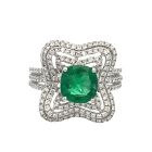 18K White Gold 1.82 CT Emerald Center Ring With 1.28 CT Diamond Accents