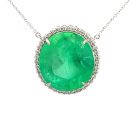 18K White Gold GIA 24.17ct Columbian Emerald (F1) and 0.48ctw Diamond Pendant