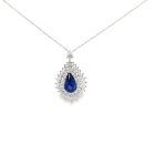18K White Gold 1.76ctw Pear Shape Sapphire Chain Pendant with 1.51ctw Diamonds