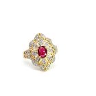 18K Yellow Gold 5/8ctw Diamond with 5/8ct Natural Ruby Center Ring
