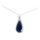 18K White Gold 14.80ctw Blue Sapphire and 0.35ctw Diamond Pendant