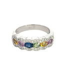 14K White Gold 1.80ctw Multi Sapphire and 0.21ctw Diamond Ring