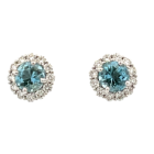 14K White Gold 1/2ctw Diamond and Blue Topaz Halo Earrings
