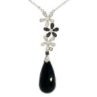 14K White Gold Black Agate and Diamond Necklace with 0.44ctw Diamonds and 0.32ctw Black Diamonds