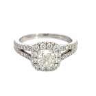 14K White Gold 1 5/8ctw diamond Halo Engagement Ring with cushion .96ct Center