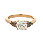 18K Yellow Gold 1.66ctw with 1.20ctw Round Diamond NVS1 EXEXEX Fnt GIA 2231583042 with matching Cognac Pear side stone Ring