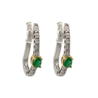 18K White and Yellow Gold 1/3ctw Diamond and Emerald J-Hoop Earrings