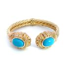 14K Yellow Gold Turquoise Stone Bangle Bracelet