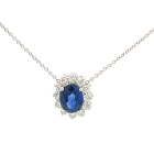 18K White Gold 1/2ctw Diamond and 1 3/4ctwctw Sapphires Halo Pendant