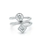 14K White Gold 1.49ctw Diamond Triple Band Ring GIA 2235923578 Round .76 EI1 EXEXEX None, GIA 2235920591 Princess .73 ESI2 GDFA None