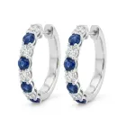 14K White Gold 0.40ctw Diamond and 0.75ctw Sapphire Hoop Earrings