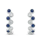 14K White Gold 1.34ctw Sapphire 0.90ctw Diamond Staggard Bezel J Hoop Earrings