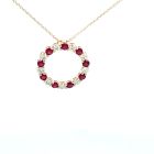 14K Yellow Gold Circle Pendant with 0.65ctw Diamonds and 0.70ctw Rubies