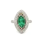 14k White Gold .95ctw Diamond 1.31ctw Emerald Ring