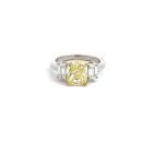 Platinum and 18K Yellow 3.75ctw Diamond 3-Stone Ring GIA 2235082929 Cushion 3.00 Fancy Light Yellow VS2 EXGD None