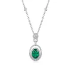 18K White Gold .36ctw Diamond .67ctw Emerald .08ctw Diamond Necklace