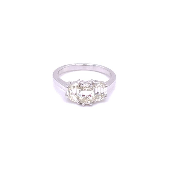 18K White Gold 3 stone Old Mine Diamond Ring with 1.57ctw