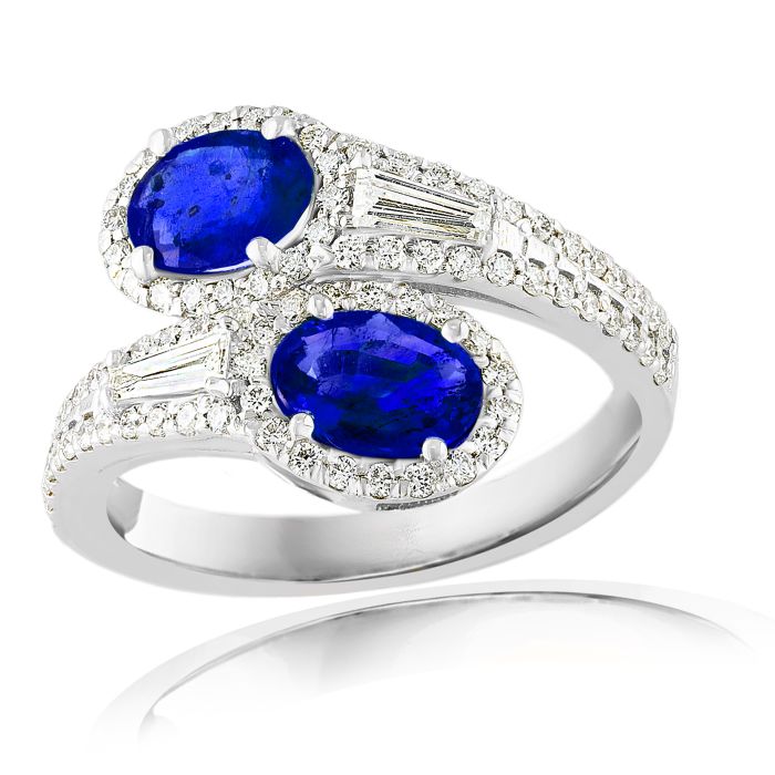 14K White Gold Diamond Bypass Ring with 0.88ctw Diamonds and 1.76ctw Sapphires 14K White Gold Diamond Bypass Ring with 0.88ctw Diamonds and 1.76ctw Sapphires