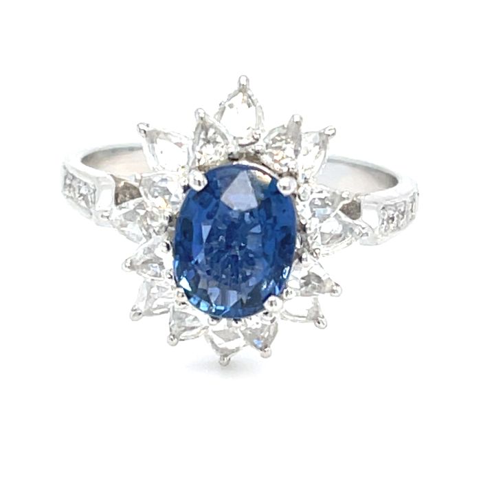 18K White Gold Diamond Ring with 0.80ctw Diamonds and 1.49ctw Sapphire 18K White Gold Diamond Ring with 0.80ctw Diamonds and 1.49ctw Sapphire