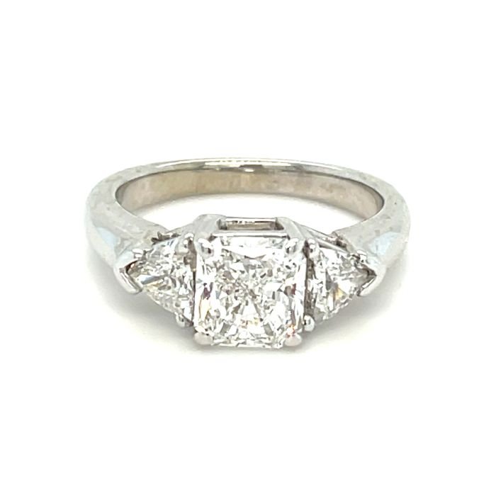 18K White Gold 2.29ctw Radiant Diamond and Trillion 3-stone Ring Containing GIA 12251858 Radiant 1.73 FVS2 VGGD none 18K White Gold 2.29ctw Radiant Diamond and Trillion 3-stone Ring Containing GIA 12251858 Radiant 1.73 FVS2 VGGD none