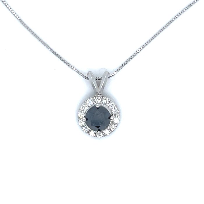 14K White Gold 1/4ctw Diamond Pendant with 3/4ct Black Diamond 14K White Gold 1/4ctw Diamond Pendant with 3/4ct Black Diamond