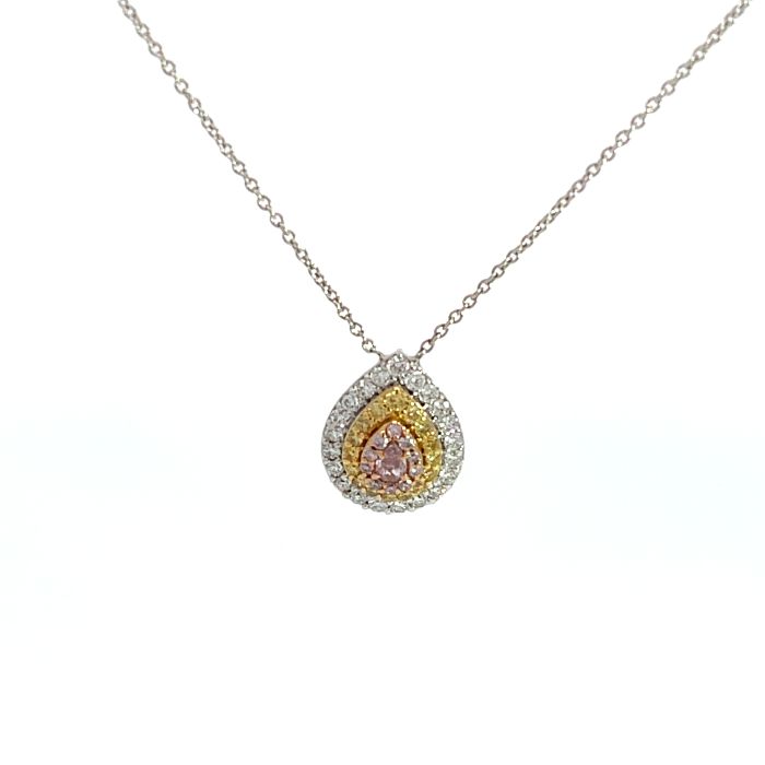 18K Two-Tone Diamond Necklace with 0.23cw White Diamonds, 0.13ctw Yellow Diamonds, and 0.12ctw Pink Diamonds 18K Two-Tone Diamond Necklace with 0.23cw White Diamonds, 0.13ctw Yellow Diamonds, and 0.12ctw Pink Diamonds