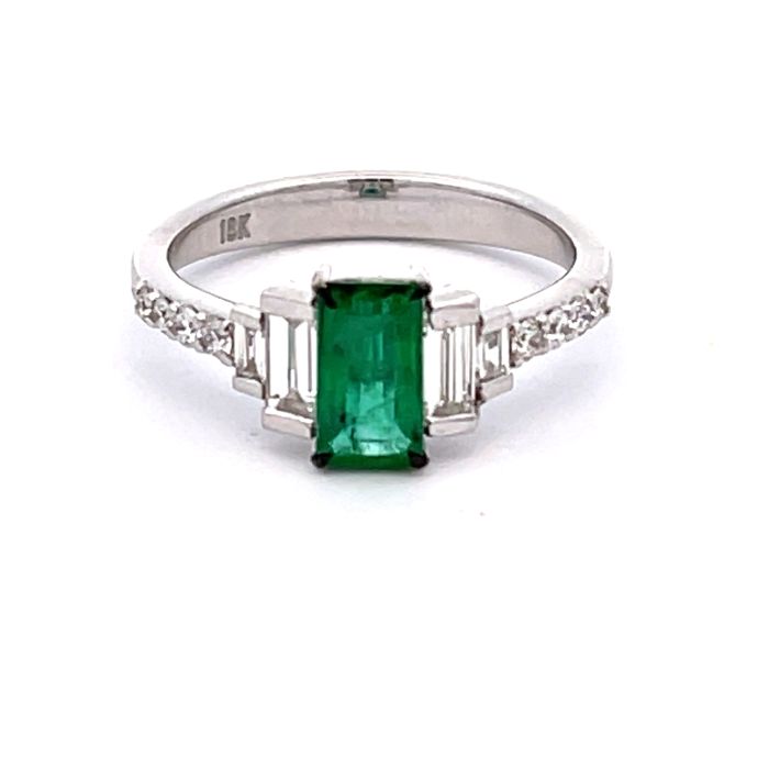 18K White Gold .49ctw Diamond and .64 Emerald Ring 18K White Gold .49ctw Diamond and .64 Emerald Ring