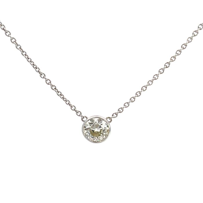 18K White Gold 1 1/2ct Old Euro Diamond Bezel Necklace 18K White Gold 1 1/2ct Old Euro Diamond Bezel Necklace