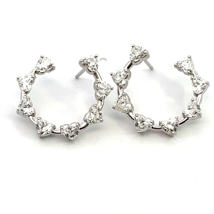 18K White Gold 2.27ctw Diamond Heart Circle Earrings 18K White Gold 2.27ctw Diamond Heart Circle Earrings