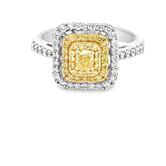18K White Gold Yellow Cushion 0.79ctw Diamond Ring 18K White Gold Yellow Cushion 0.79ctw Diamond Ring
