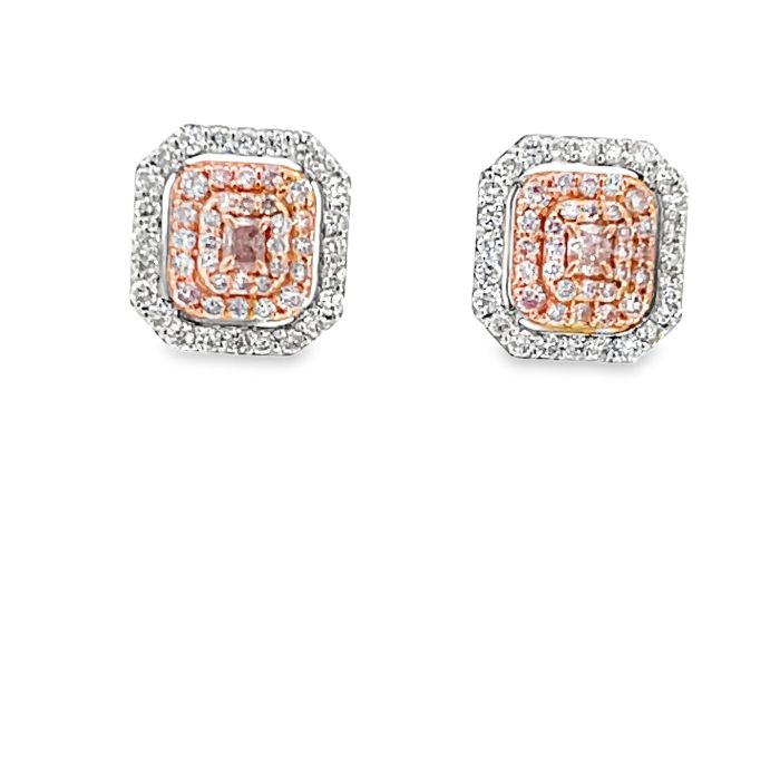18K White Gold Cushion Shape Pink Diamond Earrings 18K White Gold Cushion Shape Pink Diamond Earrings