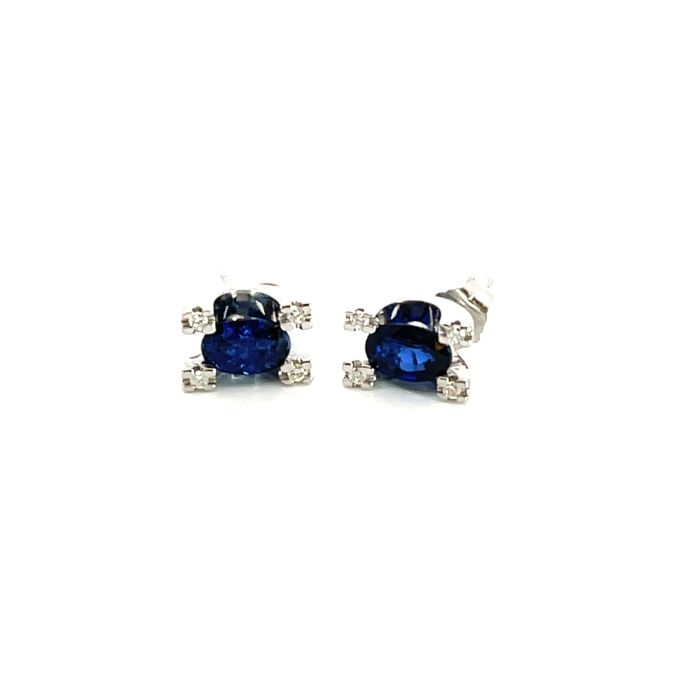 18K Yellow and White Gold 1/10ctw Diamond and 1/1ct Sapphire Earrings 18K Yellow and White Gold 1/10ctw Diamond and 1/1ct Sapphire Earrings