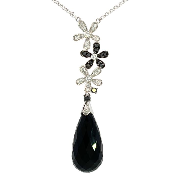 14K White Gold Black Agate and Diamond Necklace with 0.44ctw Diamonds and 0.32ctw Black Diamonds 14K White Gold Black Agate and Diamond Necklace with 0.44ctw Diamonds and 0.32ctw Black Diamonds
