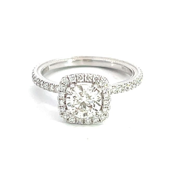 14K White Gold 1 3/8ctw Diamond Halo Engagement Ring 14K White Gold 1 3/8ctw Diamond Halo Engagement Ring