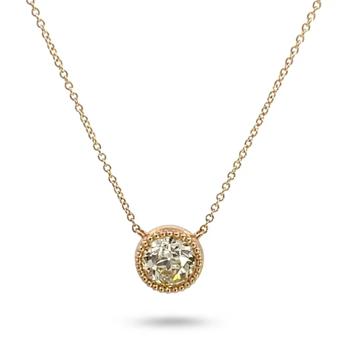 14K Yellow Gold Diamond Milgrain Pendant with GIA 2233504633 1.17 Old Euro OP I1 VGVG None 14K Yellow Gold Diamond Milgrain Pendant with GIA 2233504633 1.17 Old Euro OP I1 VGVG None