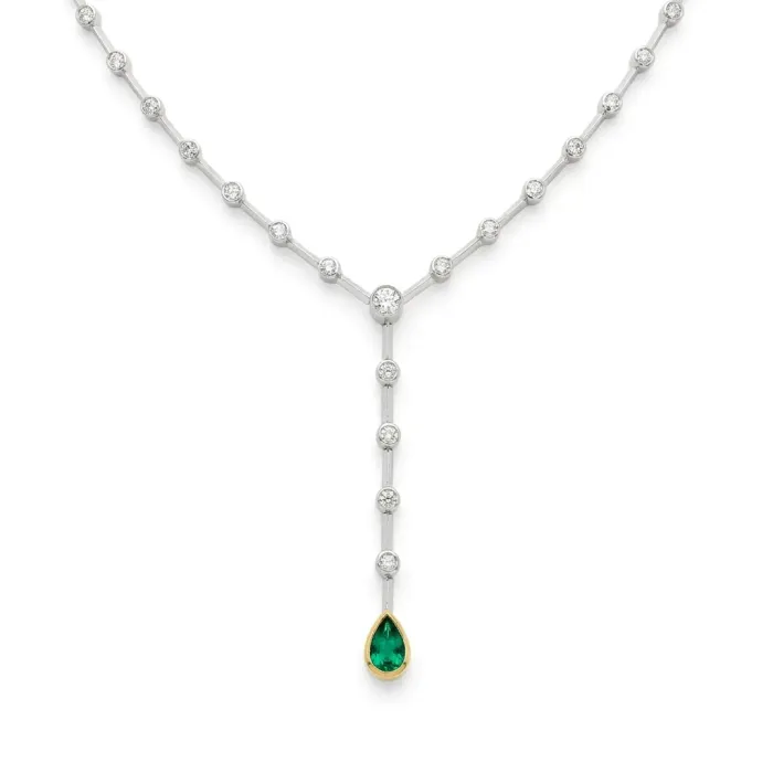 18K White and Yellow Gold 1/1ctw Diamond and Emerald dangle Necklace 18K White and Yellow Gold 1/1ctw Diamond and Emerald dangle Necklace
