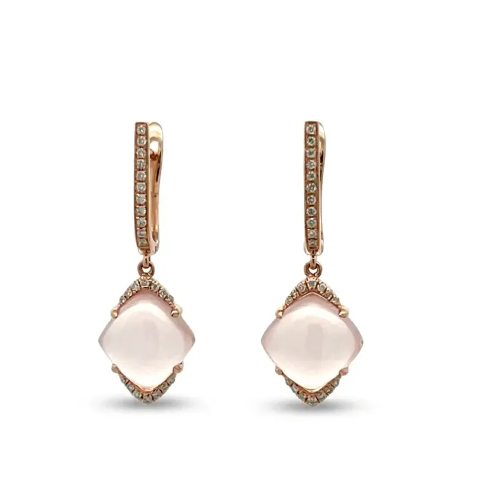 18K Rose Gold 1/4ctw Diamond and Pink Gemstones Dangle Earrings 18K Rose Gold 1/4ctw Diamond and Pink Gemstones Dangle Earrings