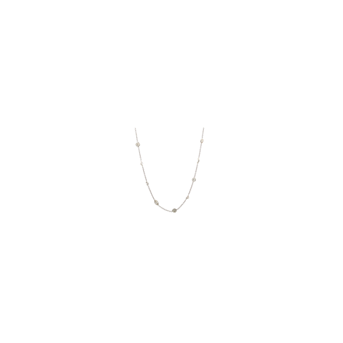 14K White Gold 3.89ctw Diamond by the Yard Mix Shape Necklace 18" 20 stations 14K White Gold 3.89ctw Diamond by the Yard Mix Shape Necklace 18" 20 stations