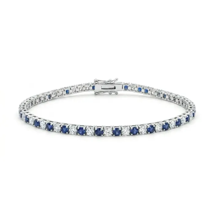 14K White Gold Diamond and Sapphire Tennis bracelet with 2.19ctw diamonds and 3/1ctw sapphires 14K White Gold Diamond and Sapphire Tennis bracelet with 2.19ctw diamonds and 3/1ctw sapphires