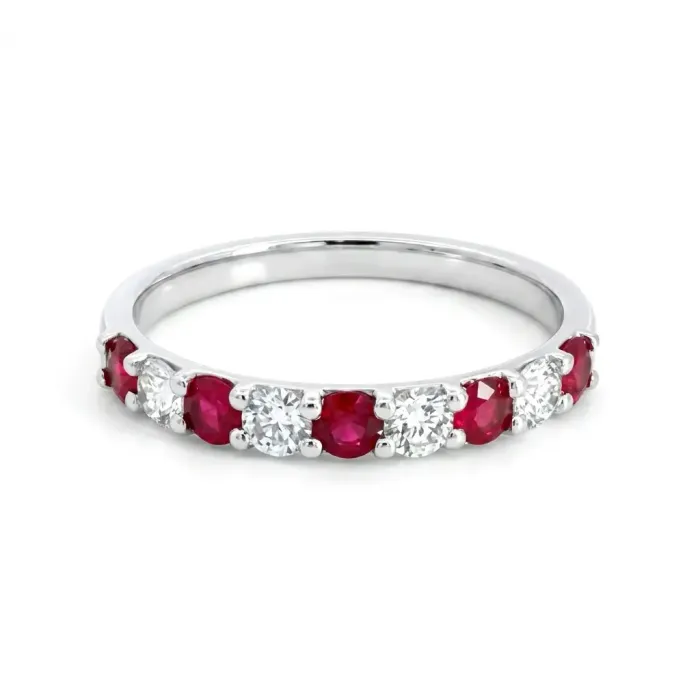 14K White Gold 9 Stone Diamond and Ruby Band, 0.30ctw diamonds and 0.50ctw Rubies 14K White Gold 9 Stone Diamond and Ruby Band, 0.30ctw diamonds and 0.50ctw Rubies