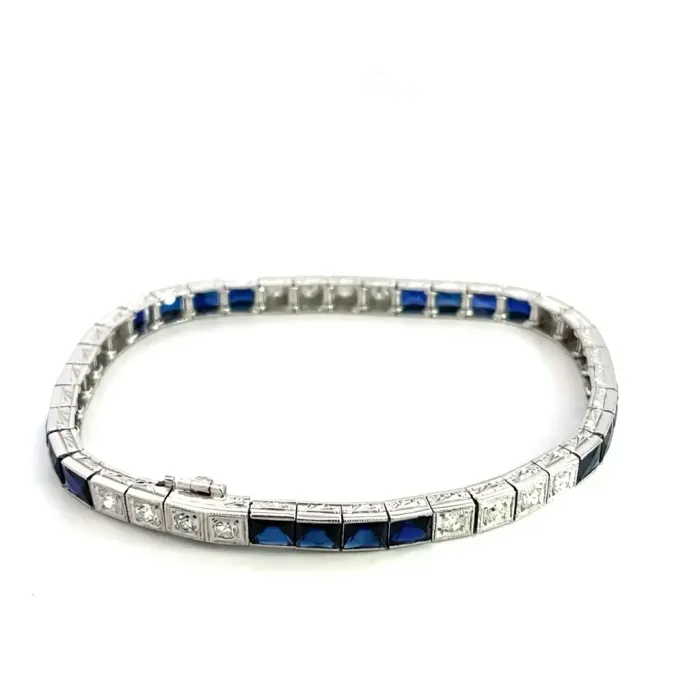 Platinum 1/1ctw Old Euro Diamond and Sapphire Bracelet Platinum 1/1ctw Old Euro Diamond and Sapphire Bracelet