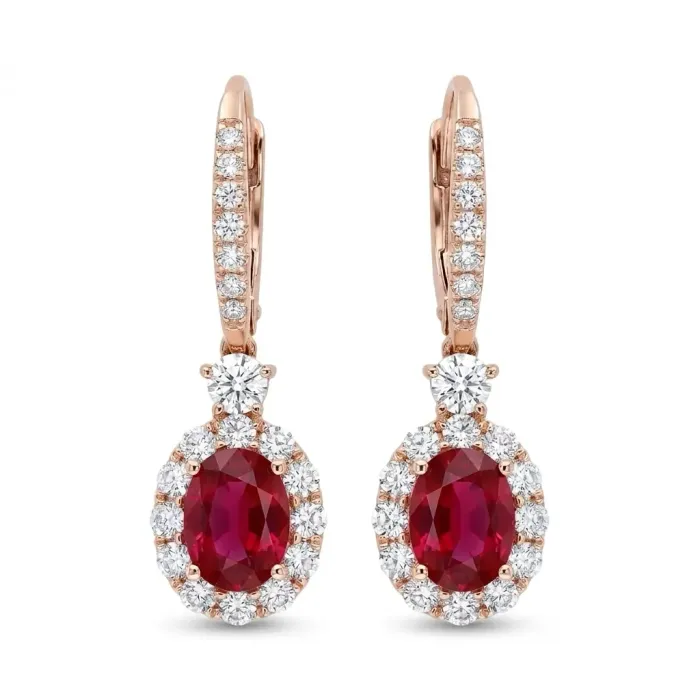 18K Yellow Gold .81ctw (38) Diamond 1.38ctw Ruby (2) .19ctw Diamond (2) Earrings 18K Yellow Gold .81ctw (38) Diamond 1.38ctw Ruby (2) .19ctw Diamond (2) Earrings