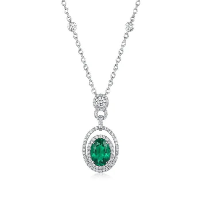 18K White Gold .36ctw Diamond .67ctw Emerald .08ctw Diamond Necklace 18K White Gold .36ctw Diamond .67ctw Emerald .08ctw Diamond Necklace