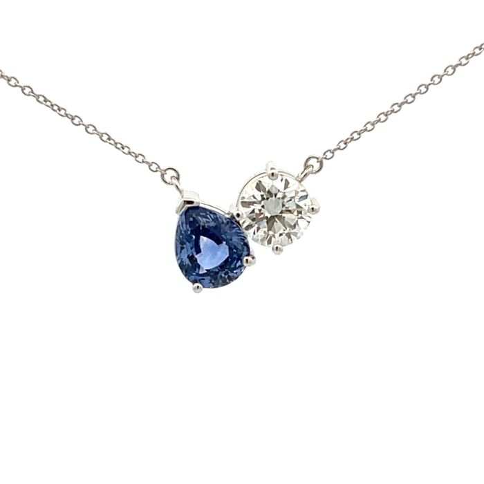 14K White Gold 1.18ctw Diamond Pear Shape and 2.14ct Sapphire Pear Shape Pendant GIA 2235963670 Round 1.18 GI1 VGEXEX None 14K White Gold 1.18ctw Diamond Pear Shape and 2.14ct Sapphire Pear Shape Pendant GIA 2235963670 Round 1.18 GI1 VGEXEX None