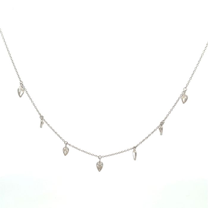 14K White Gold 1.57ctw Pear Diamond 7-Stone Dangle Necklace 14K White Gold 1.57ctw Pear Diamond 7-Stone Dangle Necklace
