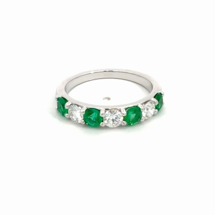 14K White Gold 7 Stone Diamond and Emerald Band, 0.55ctw diamonds and 0.64ctw Emeralds 14K White Gold 7 Stone Diamond and Emerald Band, 0.55ctw diamonds and 0.64ctw Emeralds