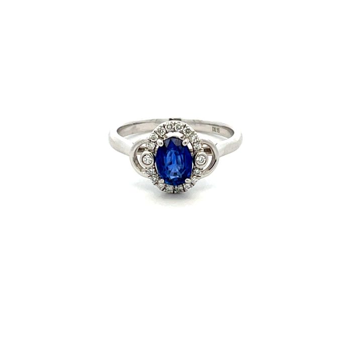 14K White Gold 0.15ctw Diamond 0.98ctw Sapphire Ring Size 7 14K White Gold 0.15ctw Diamond 0.98ctw Sapphire Ring Size 7