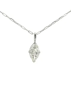 14K White Gold 2.06ct Marquise Diamond Pendant with Paper Clip Chain