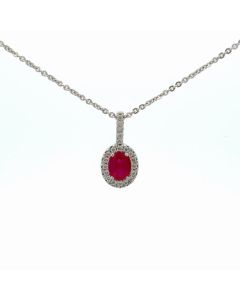 14K White Gold .09ctw Diamond 0.48ctw Ruby Necklace 18"